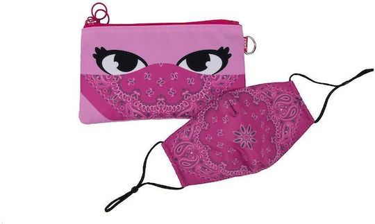 Double Zippered Fabric Pencil Case Mask Zipit Face-it Bandit Pink