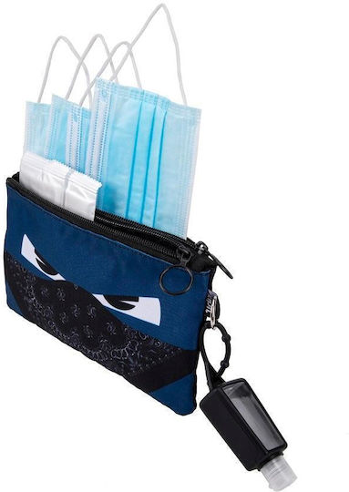 Double Zippered Pencil Case Textile Mask Zipit Face-it Bandit Blue