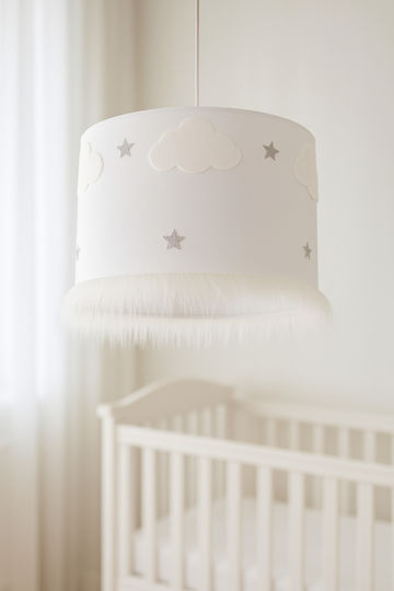 SteweHome Single-Light Kids Ceiling Pendant Light Made of Fabric with E27 Socket White 60x30cm