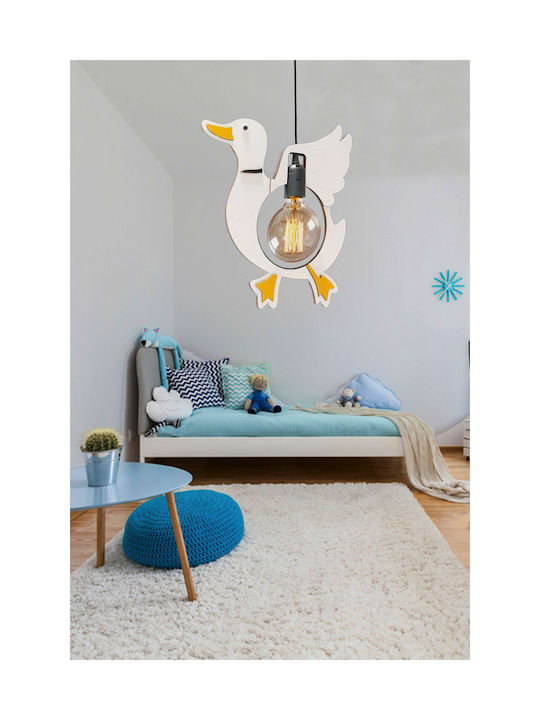SteweHome Single-Light Kids Ceiling Pendant Light Made of Wood with E27 Socket White 51x34cm