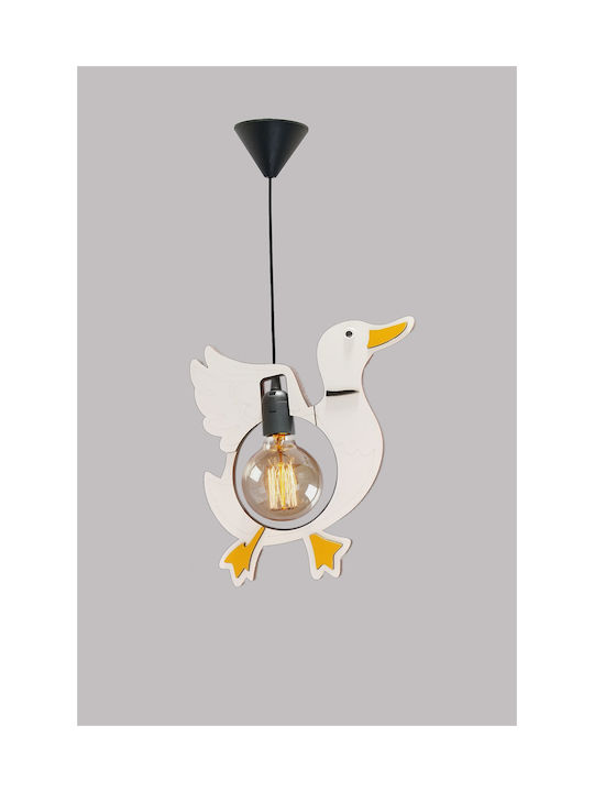 SteweHome Single-Light Kids Ceiling Pendant Light Made of Wood with E27 Socket White 51x34cm