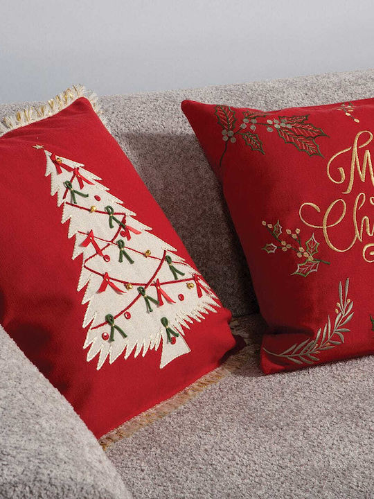 Nef-Nef Homeware Christmas Decorative Pillow Christmas Deco Tree Tree Red 45x45cm