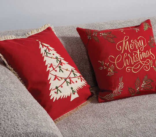 Nef-Nef Homeware Коледна Декоративна Възглавница Christmas Deco Tree Дърво Червен 45x45cm