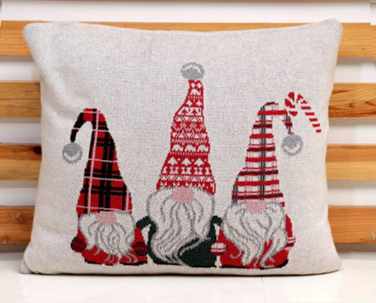 Liolios Home Коледна Декоративна Възглавница Santa 3 Квадрат Бежов 50x50cm С пълнеж