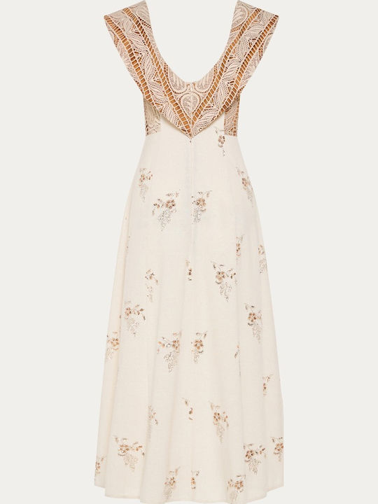 Sommer Midi Damenkleid für Hochzeit Taufe Blumen Ecru