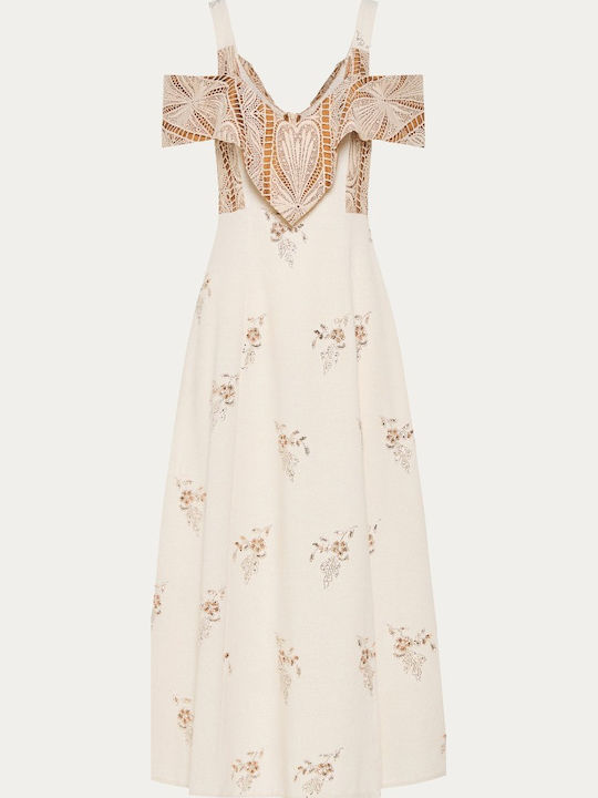 Sommer Midi Damenkleid für Hochzeit Taufe Blumen Ecru
