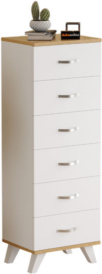 Bedroom Chest of Drawers Wooden with 6 Drawers Grey 45x36x132cm