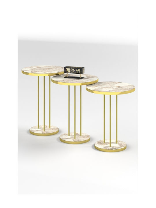 Round Zigon Set Wooden Gold 3 Pieces W34xL34xH48cm