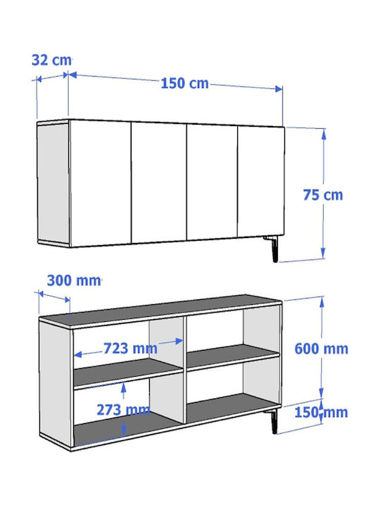 Gray TV Stand L150xD32xH75cm