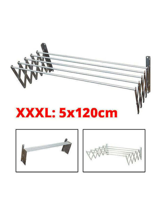 Folding Wall Clothes Drying Rack for Balcony from Aluminum with Hanging Length 5m