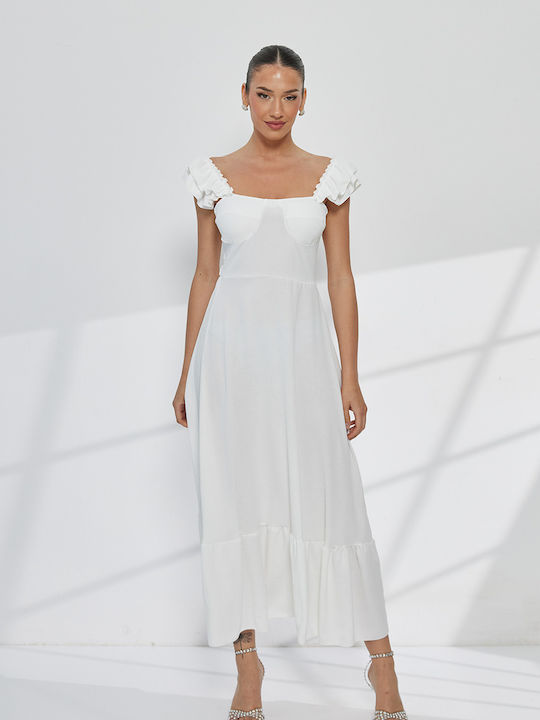 Summer Maxi Dress for Wedding / Christening Off-Shoulder White