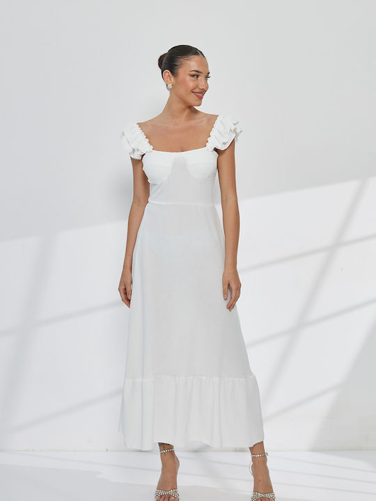 Summer Maxi Dress for Wedding / Christening Off-Shoulder White