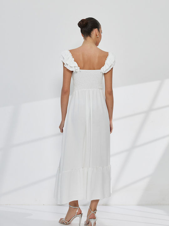 Summer Maxi Dress for Wedding / Christening Off-Shoulder White