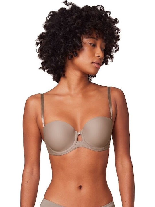 Pure Micro Wdp Μπεζ Σκουρο Strapless Σουτιέν με Ελαφριά Ενίσχυση & Μπανέλες