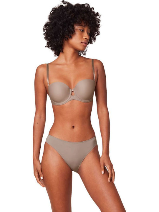 Pure Micro Wdp Μπεζ Σκουρο Strapless Σουτιέν με Ελαφριά Ενίσχυση & Μπανέλες