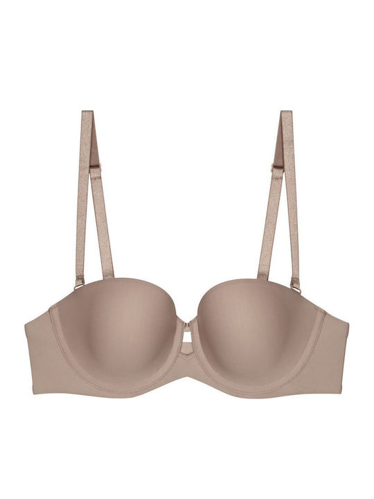 Pure Micro Wdp Μπεζ Σκουρο Strapless Σουτιέν με Ελαφριά Ενίσχυση & Μπανέλες