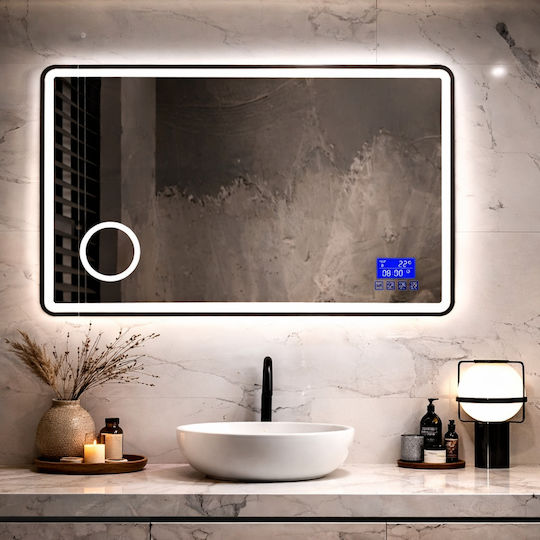 Futura Vergrößerung Rechteckiger Badezimmerspiegel LED Berührung mit Bluetooth 100x80cm