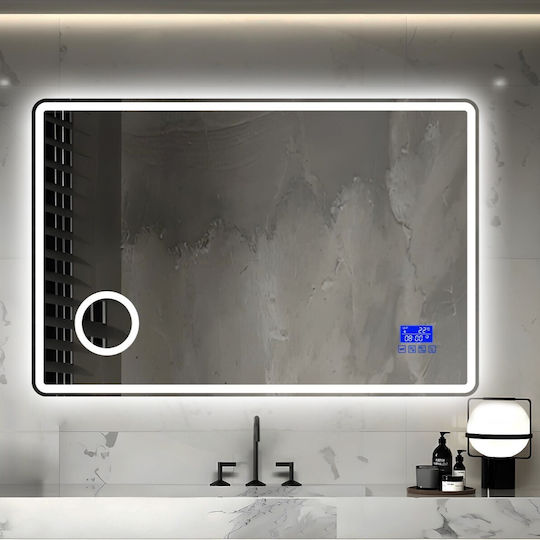 Futura Oglindă de Baie Rectangulară cu Mărire cu Lumini LED cu Atingere cu Bluetooth 120x80cm Transparentă