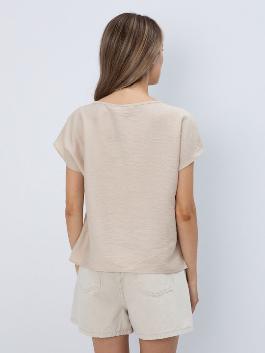 Women's Blouse with V Neckline Beige