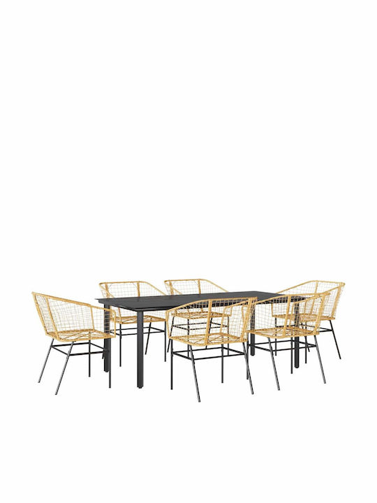 Set Sala De Mese Pentru Exterior 7 Piese Negru Cu Perne