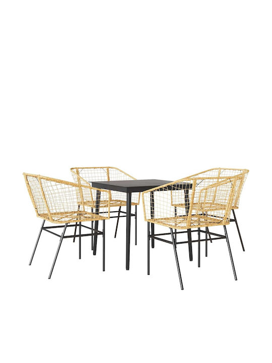 Set Sala De Mese Pentru Exterior 5 Piese Negru Cu Perne