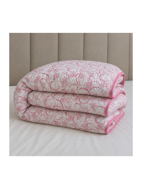 Kotonia Home Pătură Dublă cu Umplere Microfibra 200x230 cm Roz 150 GSM