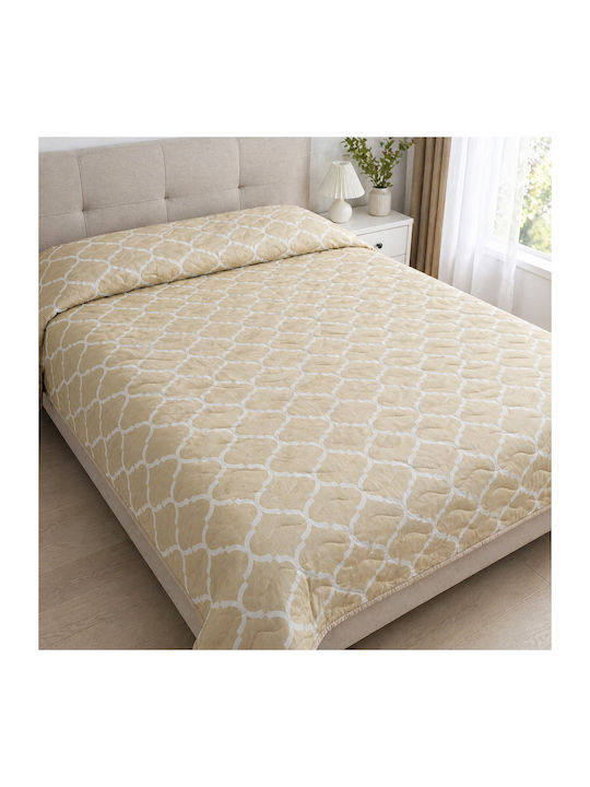 Kotonia Home Pătură Dublă cu Umplere Microfibra 200x230 cm Bej 150 GSM