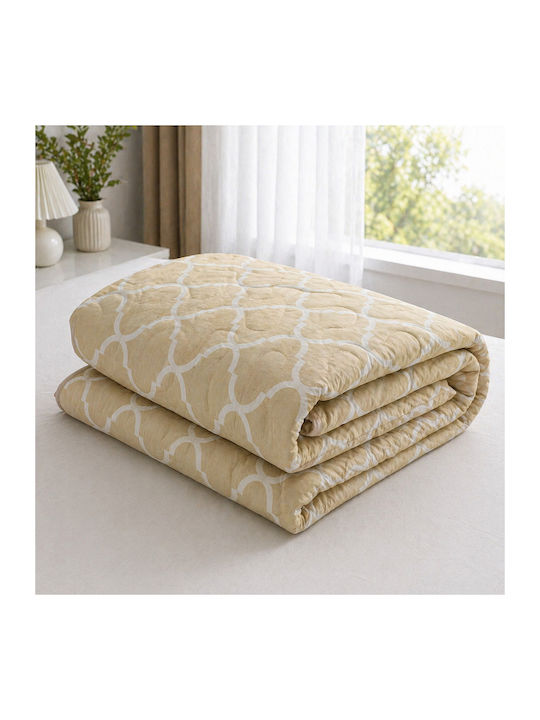 Kotonia Home Pătură Dublă cu Umplere Microfibra 200x230 cm Bej 150 GSM
