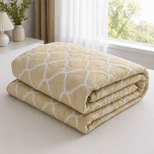 Kotonia Home Pătură Dublă cu Umplere Microfibra 200x230 cm Bej 150 GSM