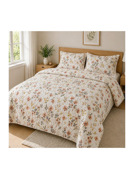 Kotonia Home Pătură Dublă cu Umplere Microfibra 200x230 cm Design Floral 150 GSM