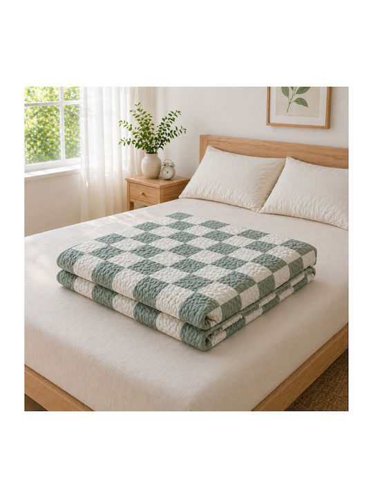 Kotonia Home Cuvertură Pat Dublu Microfibra Albă Și Verde 180x230cm