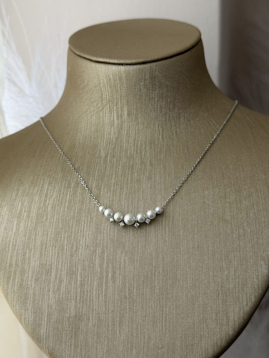 Necklace Silver With Pearls & Zircon