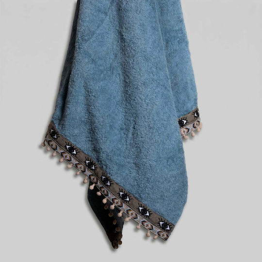 White Fabric Cotton Blue Beach Towel 80x160cm