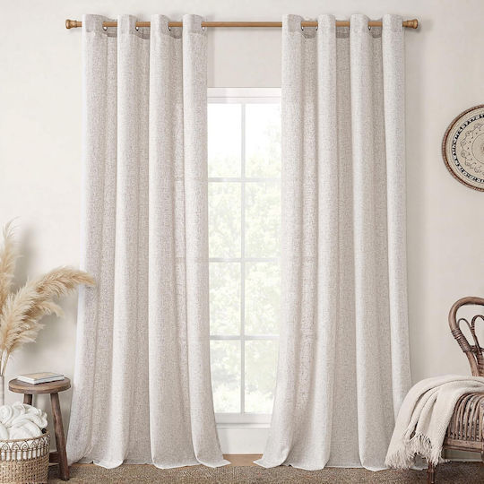 Miulee Σετ Κουρτίνες Παραθύρου με Τρουκς White 140x260εκ.