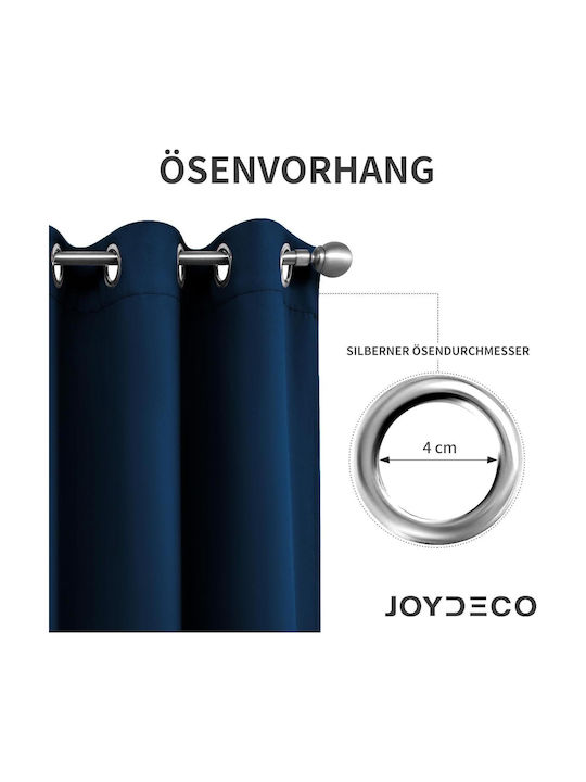 Joydeco Set Perdele Opace Cu Capse Albastru Navy 140x245 cm