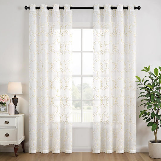 Miulee Σετ Κουρτίνες με Τρουκς White 140x225εκ.