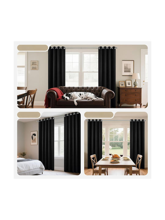 Joydeco Joydeco Verdunkelungsvorhänge Set mit Grommets Schwarz 140x240cm