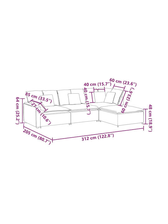 Corner Couch with Right Corner Dark Gray 312x205x64 cm