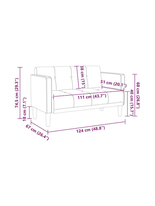 Two-Seater Velvet Blue Couch 124x67x74.5 cm