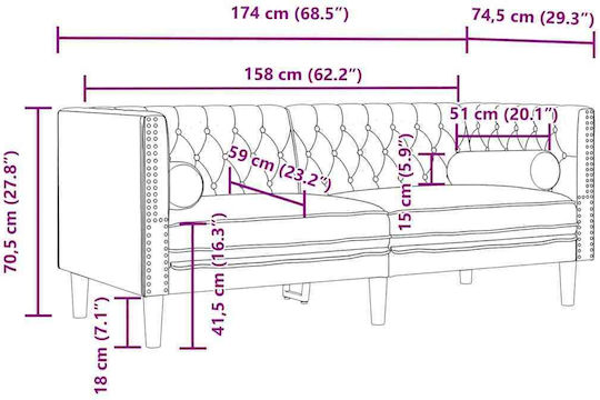 Διθέσιος Καναπές Βελούδινος Κίτρινο 174x74.5x70.5εκ.