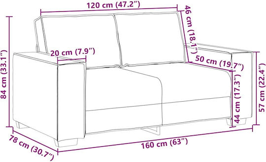 Διθέσιος Καναπές Βελούδινος Κίτρινος 160x78x84εκ.