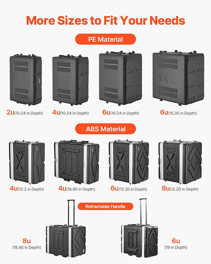 Vevor 6u Shelf Case Depth 260 Mm Flight Case Rackmount Shallow Shelf Microphone Cases Polyethylene Construction Recesses Rotating Locks Easy Installation Audio Amplifier Mixer Dj