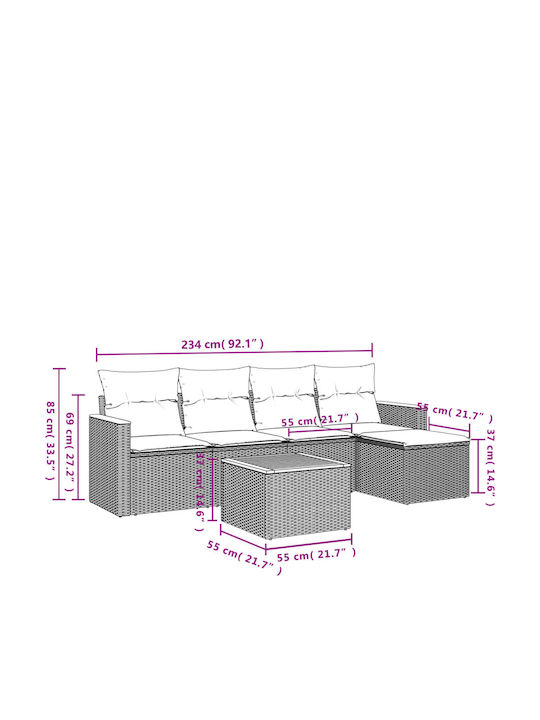 Set Cameră De Zi Exterior 6 Piese Gri Cu Perne
