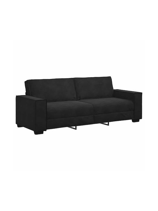 Three-Seater Velvet Black Couch 220x78x84cm