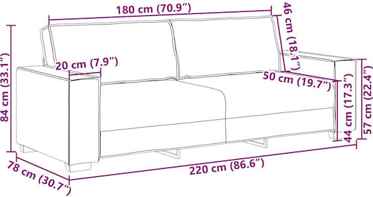 Canapea Cu Trei Locuri Catifea Neagră 220x78x84cm