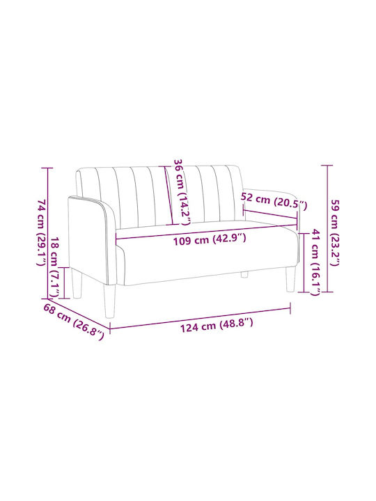 Two-Seater Velvet Yellow Couch 124x68x74 cm