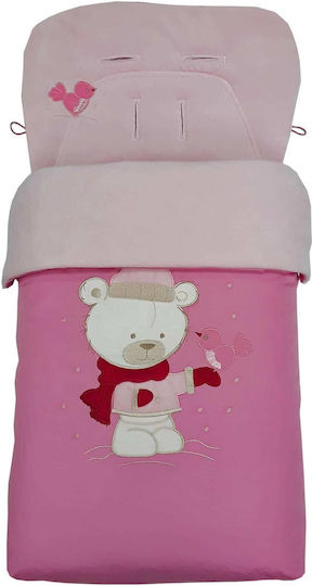 Beboulino Bear Stroller Footmuff with Fleece Lining Pink