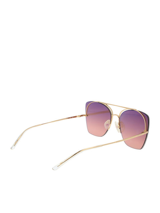 Ana Hickmann Women's Sunglasses with Gold Metal Frame and Brown Lens
