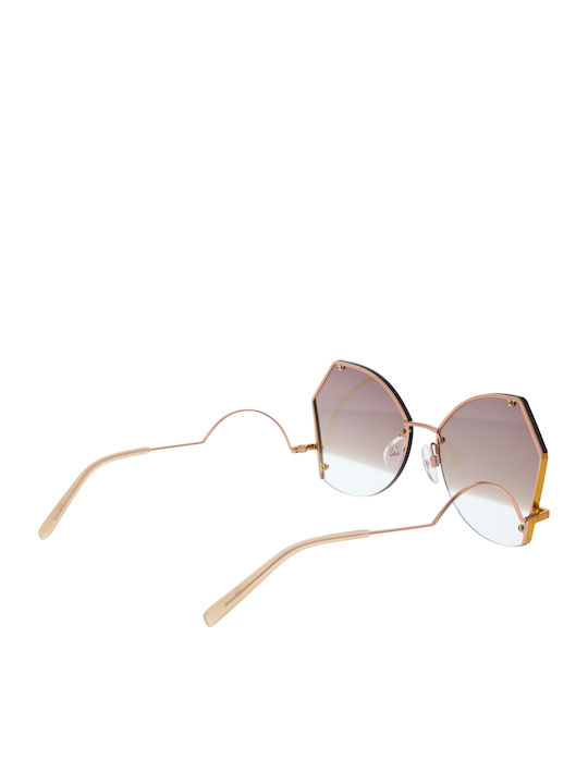 Ana Hickmann Damentaschen Sonnenbrille mit Gold Metallischer Rahmen und Grauen Gläsern