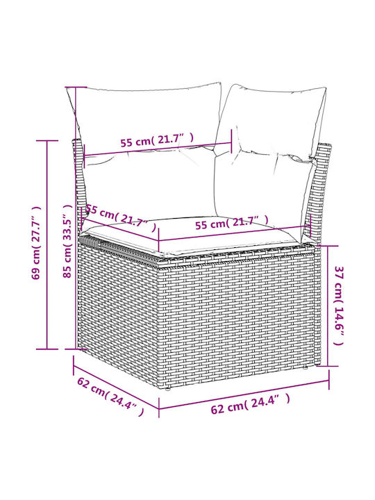 Outdoor Rattan Bench With Cushions 55x62x69cm
